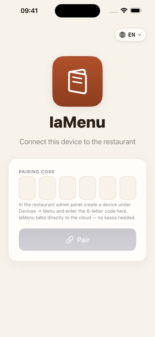 laMenu iPhone'da: qurilmani restoranga ulash